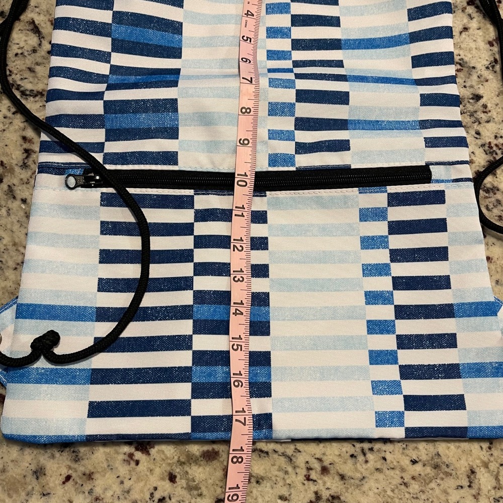 Scout Drawstring Backpack Unisex OS Blue White Geometric Stripe Cinch Bag Pocket - Picture 6 of 6